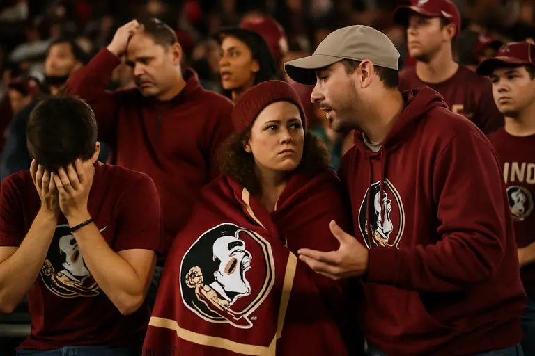 Florida State fans watching from the stands during a tense night game