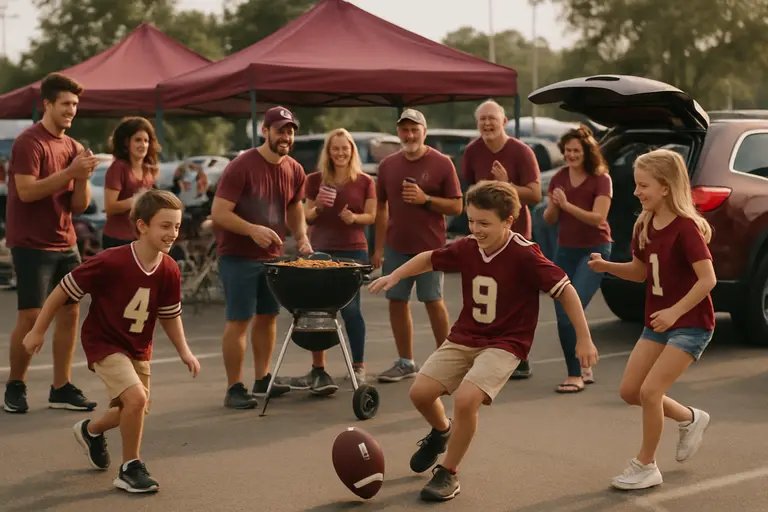 Families and alumni gathering near a stadium walkway in Tallahassee