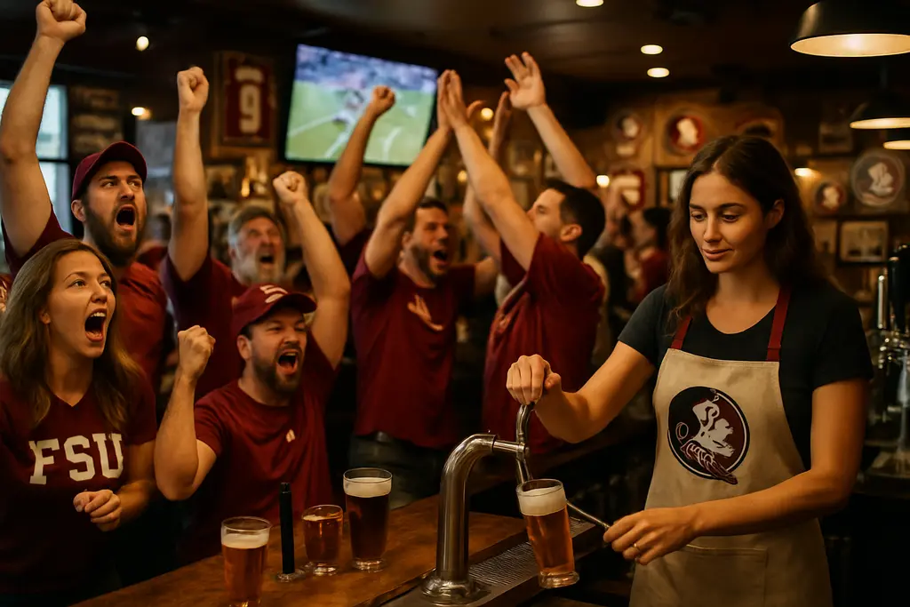 FSU Football Impact seen in fans walking near Tallahassee shops on a home game weekend