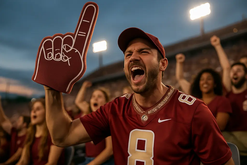 FSU Football Schedule display beside fans outside Doak Campbell Stadium